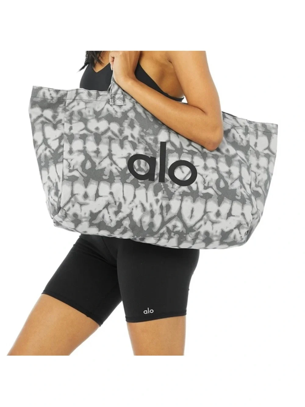 NWT ALO Yoga Gray Tie-Dye Canvas Tote with Black Logo